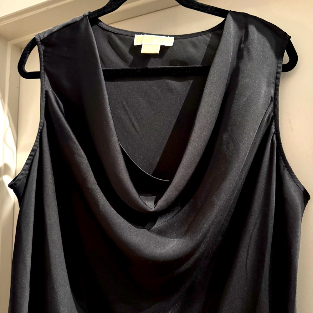 Michael Kors Black Draped sleeveless Top Size 2x Satin feel